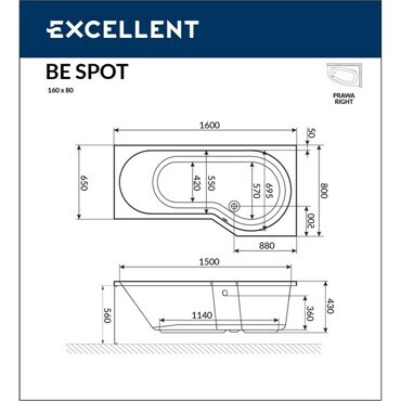 Акриловая ванна EXCELLENT Be Spot 160x80 (прав.)